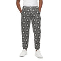 Black And White Geometric Floral Print Cotton Sweatpants