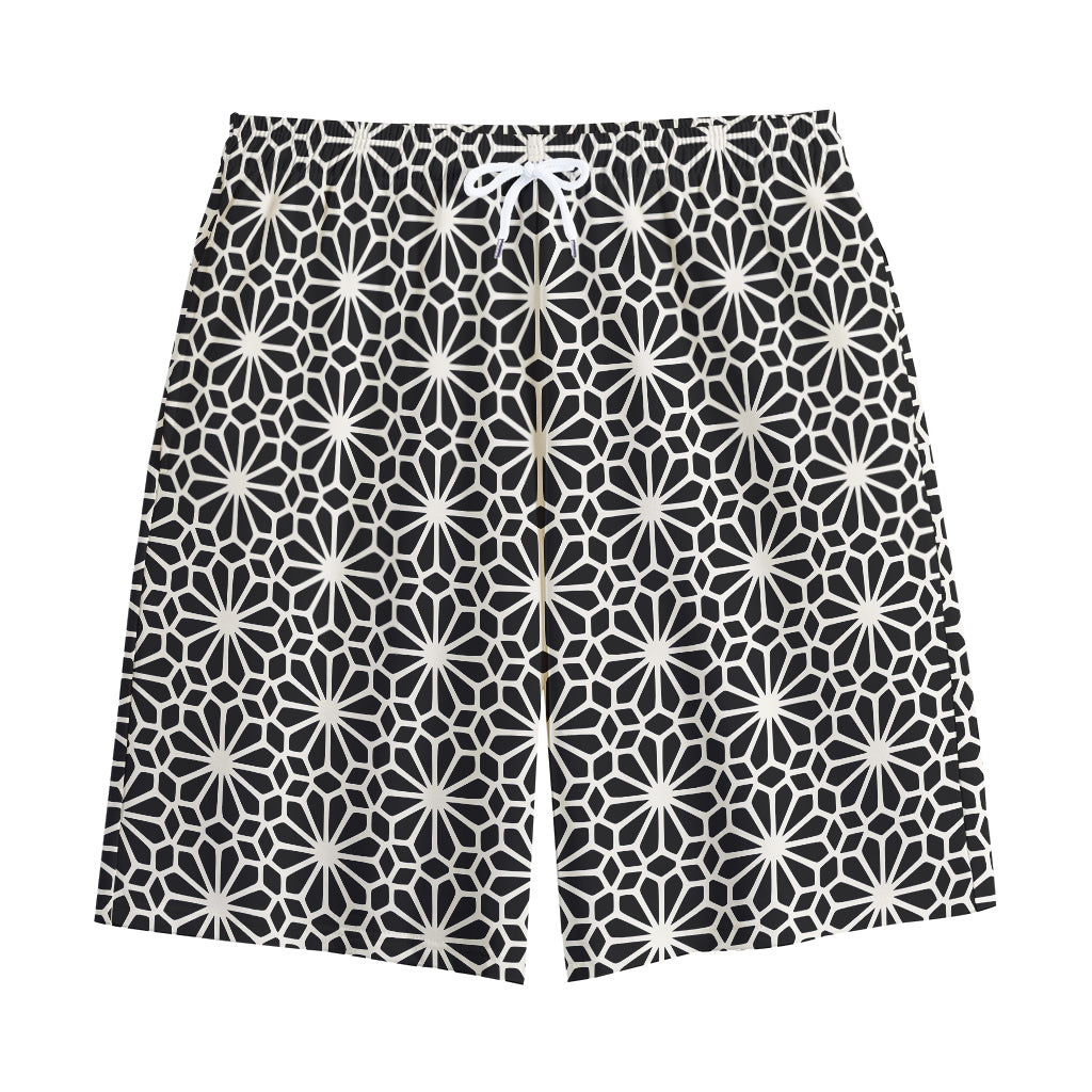 Black And White Geometric Floral Print Cotton Shorts