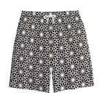 Black And White Geometric Floral Print Cotton Shorts
