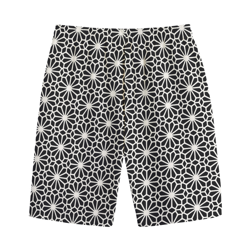 Black And White Geometric Floral Print Cotton Shorts