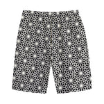 Black And White Geometric Floral Print Cotton Shorts