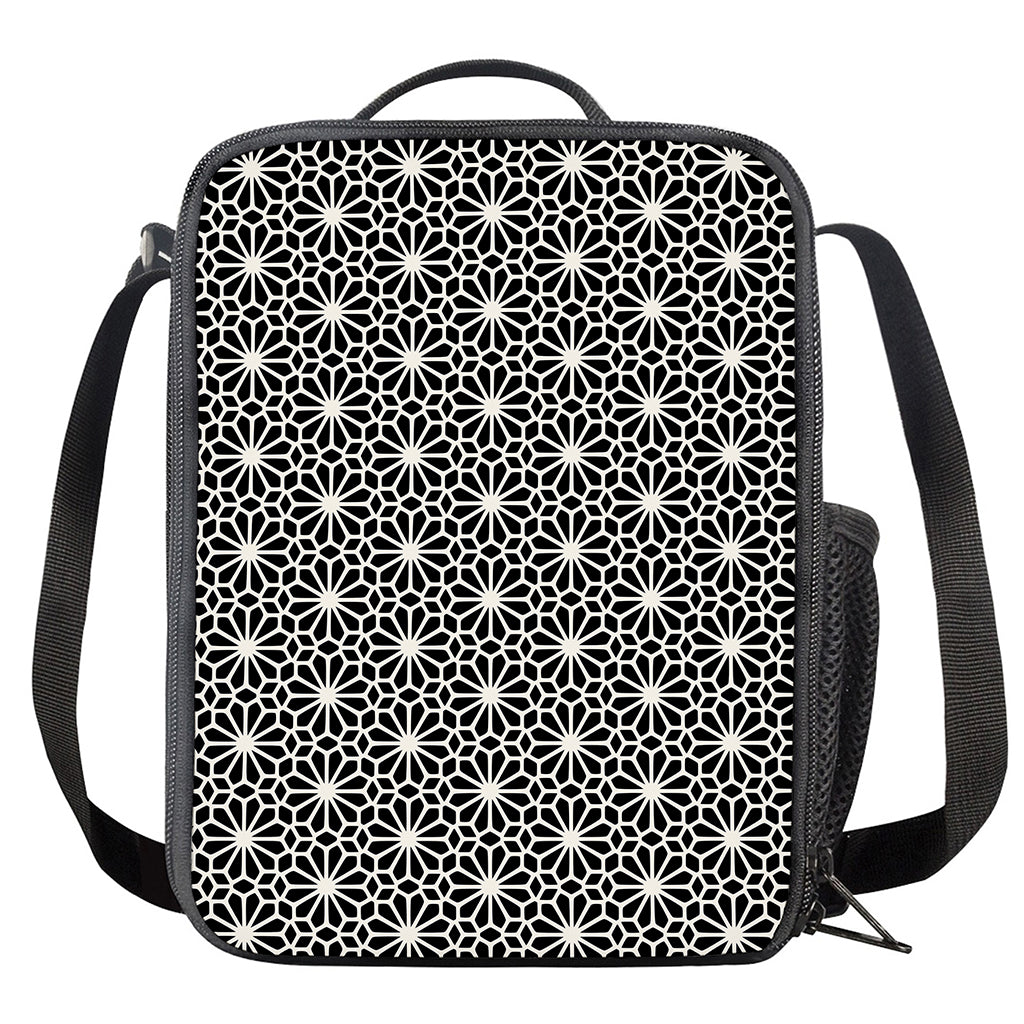 Black And White Geometric Floral Print Crossbody Lunch Bag