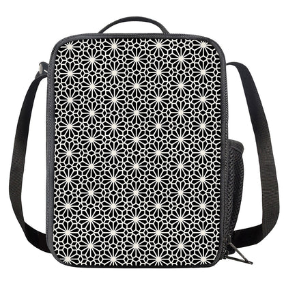 Black And White Geometric Floral Print Crossbody Lunch Bag