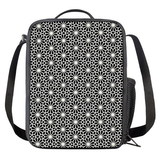 Black And White Geometric Floral Print Crossbody Lunch Bag