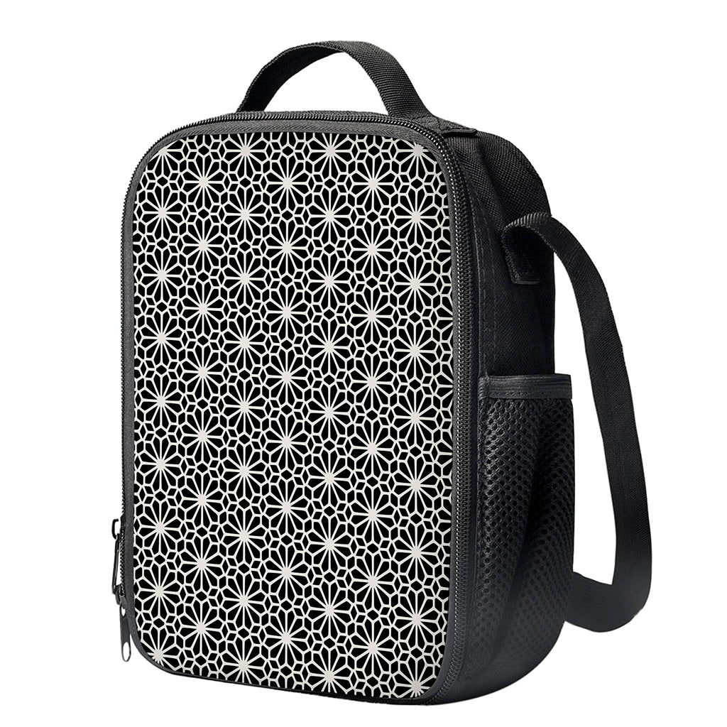 Black And White Geometric Floral Print Crossbody Lunch Bag