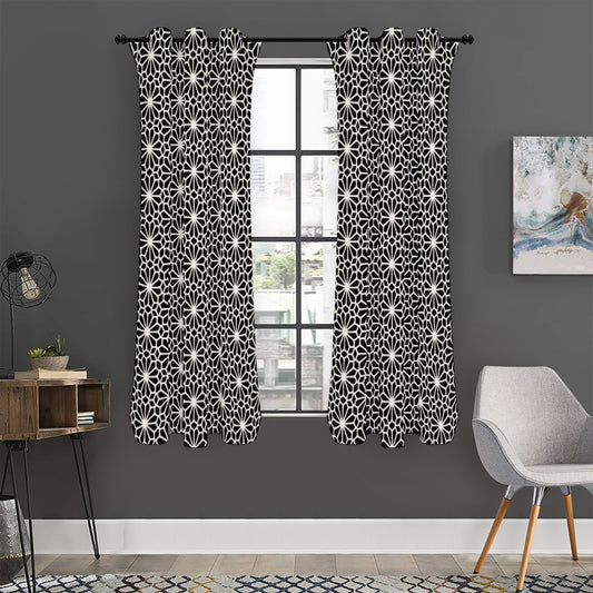 Black And White Geometric Floral Print Curtain