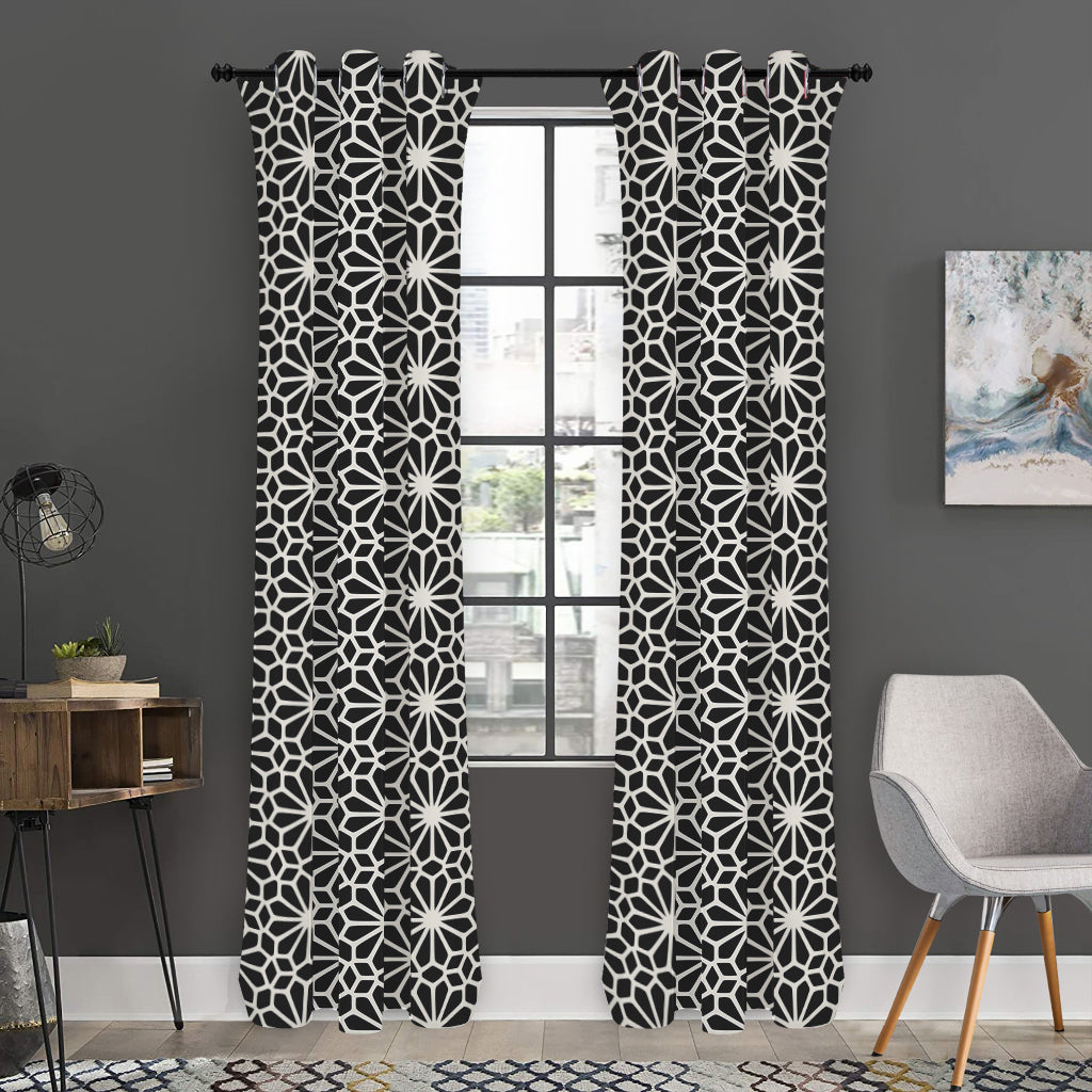 Black And White Geometric Floral Print Curtain