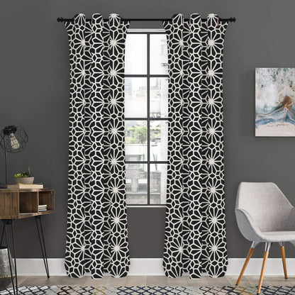 Black And White Geometric Floral Print Curtain