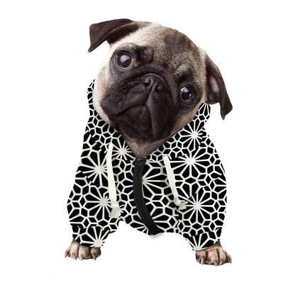 Black And White Geometric Floral Print Dog Zip Up Hoodie