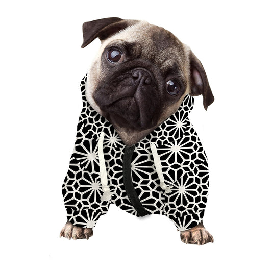 Black And White Geometric Floral Print Dog Zip Up Hoodie