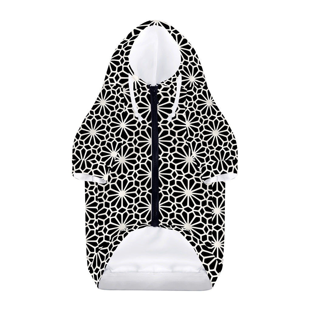 Black And White Geometric Floral Print Dog Zip Up Hoodie