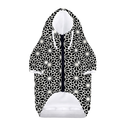 Black And White Geometric Floral Print Dog Zip Up Hoodie