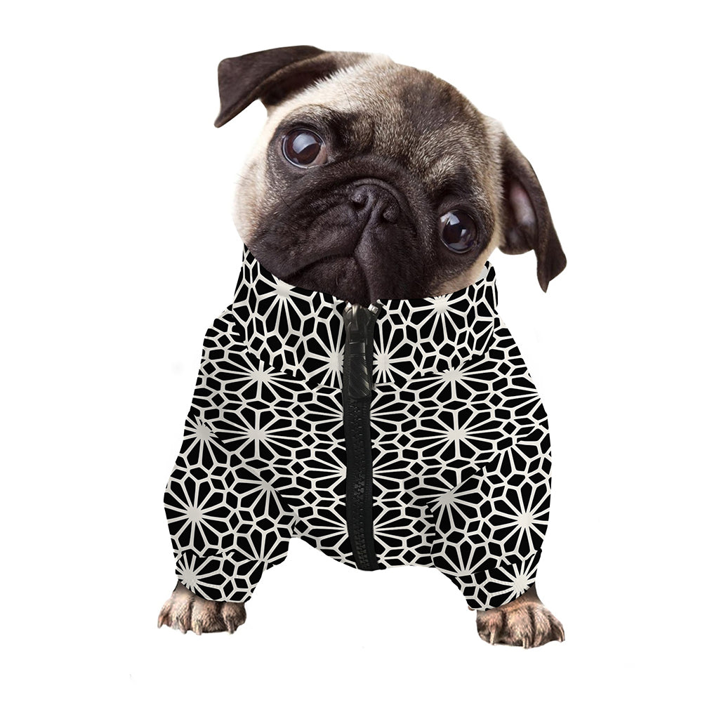 Black And White Geometric Floral Print Dog Zip Up Jacket