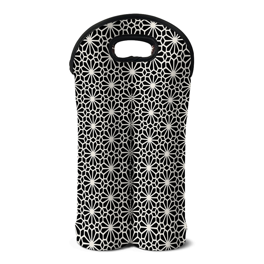 Black And White Geometric Floral Print Double Neoprene Wine Tote