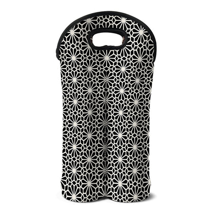 Black And White Geometric Floral Print Double Neoprene Wine Tote