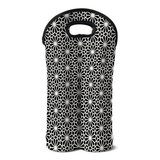 Black And White Geometric Floral Print Double Neoprene Wine Tote