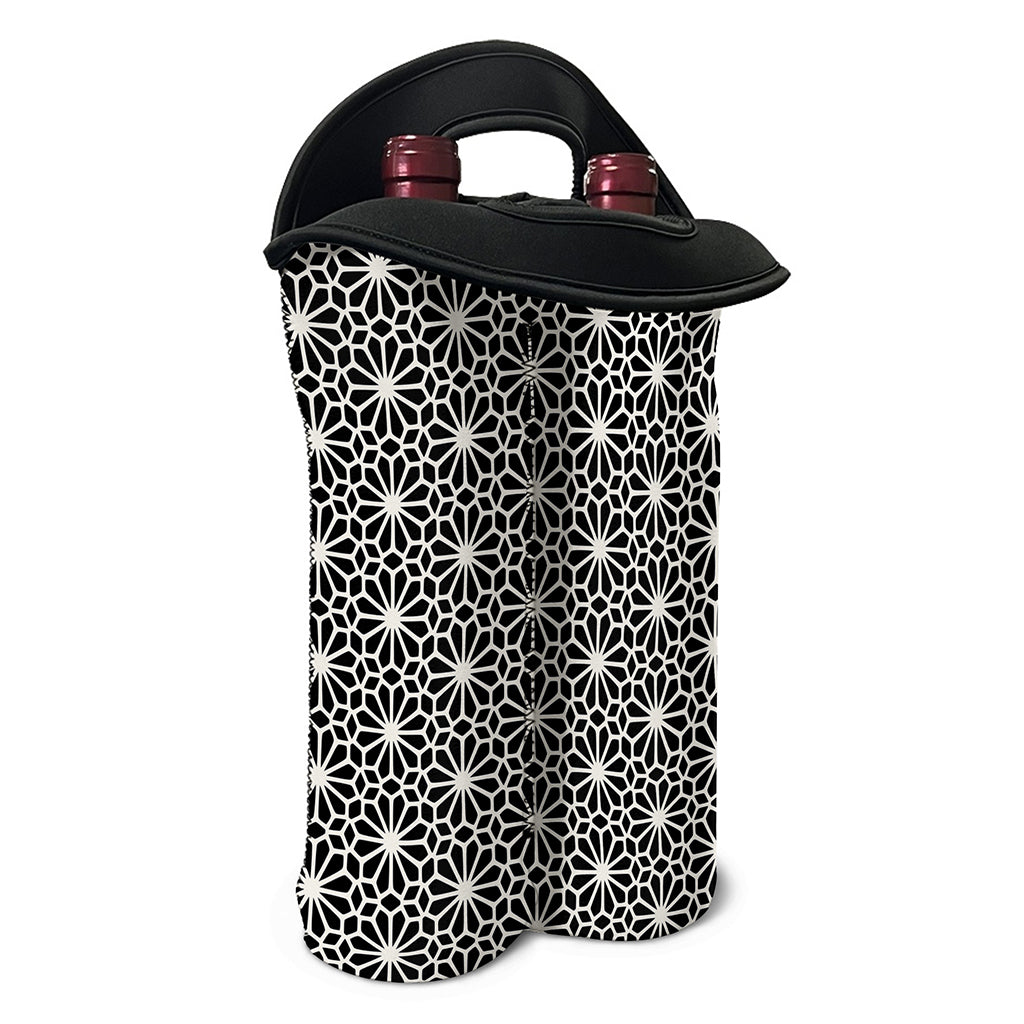Black And White Geometric Floral Print Double Neoprene Wine Tote