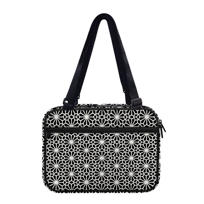 Black And White Geometric Floral Print Double Strap Bible Bag