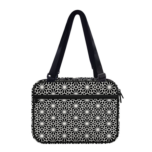 Black And White Geometric Floral Print Double Strap Bible Bag