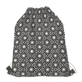 Black And White Geometric Floral Print Drawstring Bag