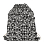 Black And White Geometric Floral Print Drawstring Bag