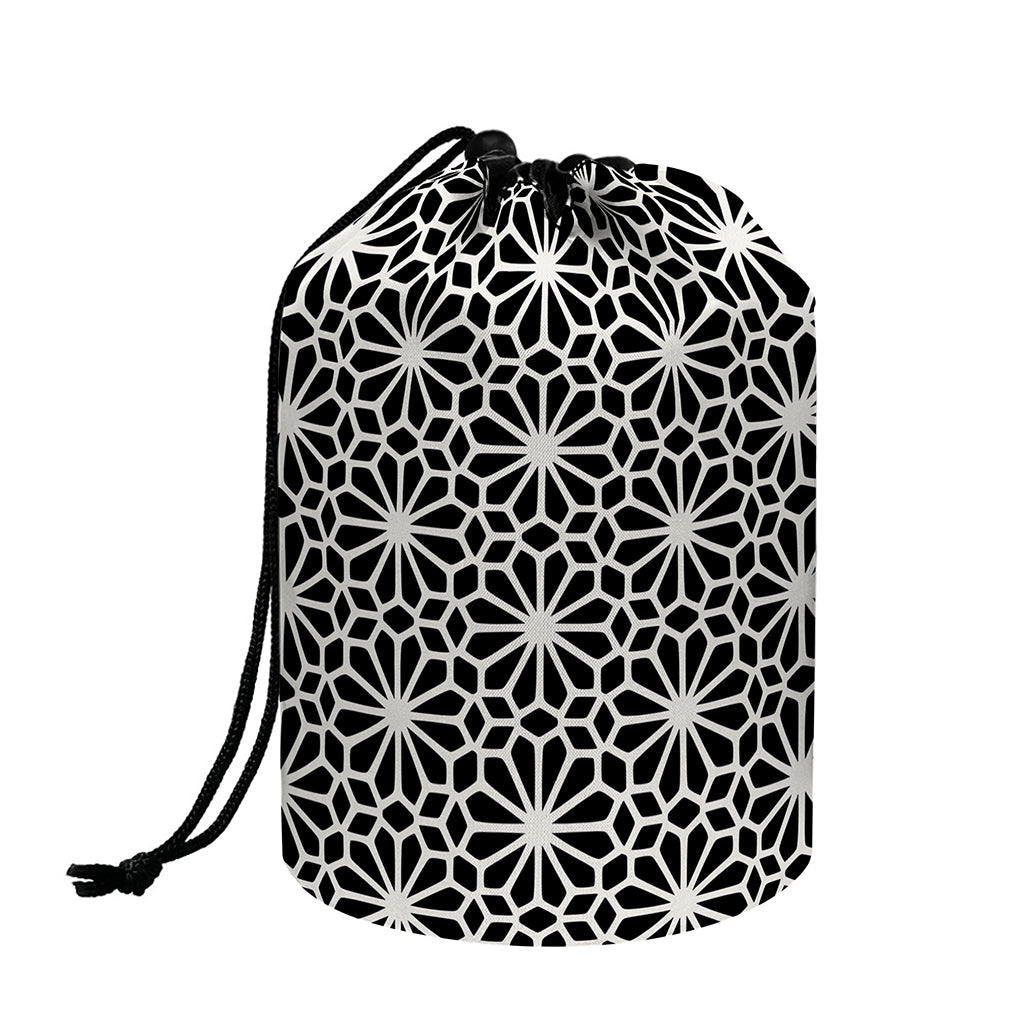 Black And White Geometric Floral Print Drawstring Makeup Bag