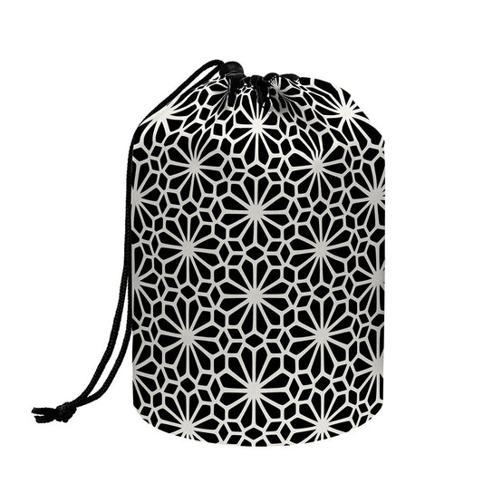 Black And White Geometric Floral Print Drawstring Makeup Bag