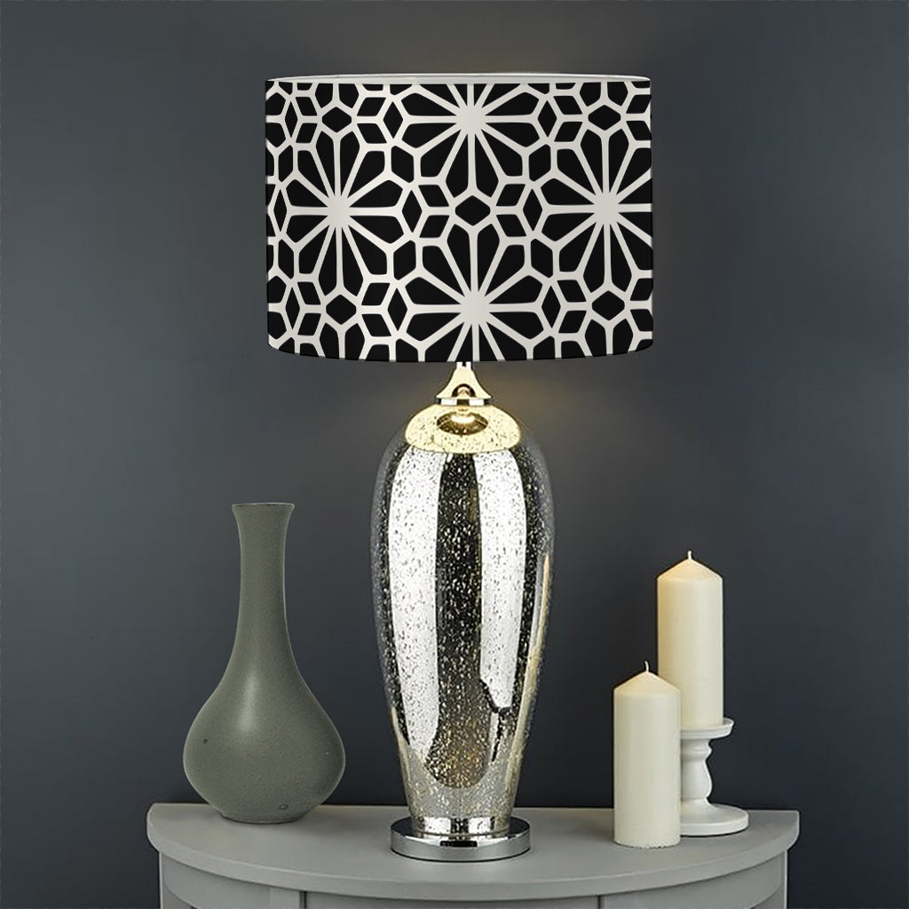 Black And White Geometric Floral Print Drum Lamp Shade