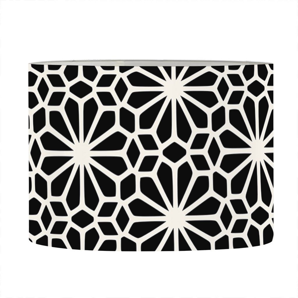 Black And White Geometric Floral Print Drum Lamp Shade