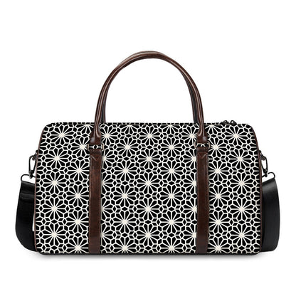 Black And White Geometric Floral Print Duffle Bag