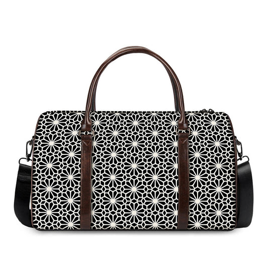 Black And White Geometric Floral Print Duffle Bag