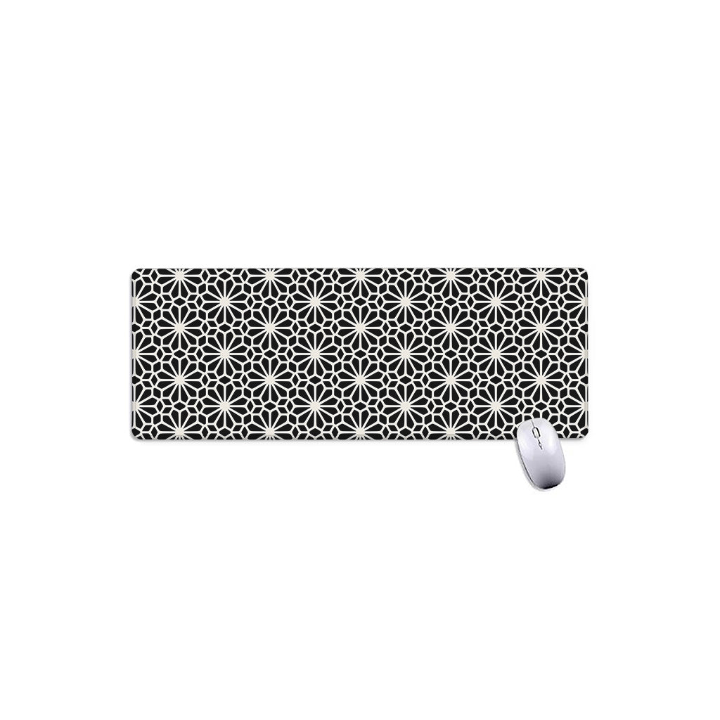 Black And White Geometric Floral Print Extended Mouse Pad