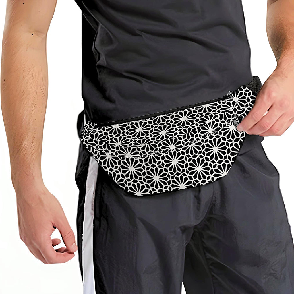 Black And White Geometric Floral Print Fanny Pack