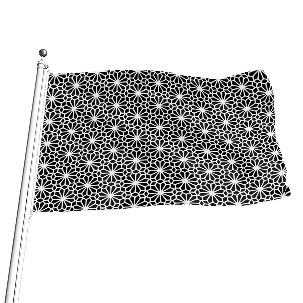 Black And White Geometric Floral Print Flag