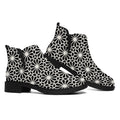 Black And White Geometric Floral Print Flat Ankle Boots