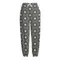 Black And White Geometric Floral Print Fleece Lined Knit Pants