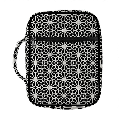 Black And White Geometric Floral Print Front Pocket Bible Bag