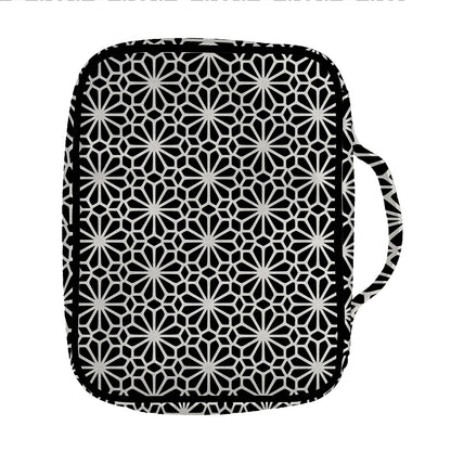 Black And White Geometric Floral Print Front Pocket Bible Bag