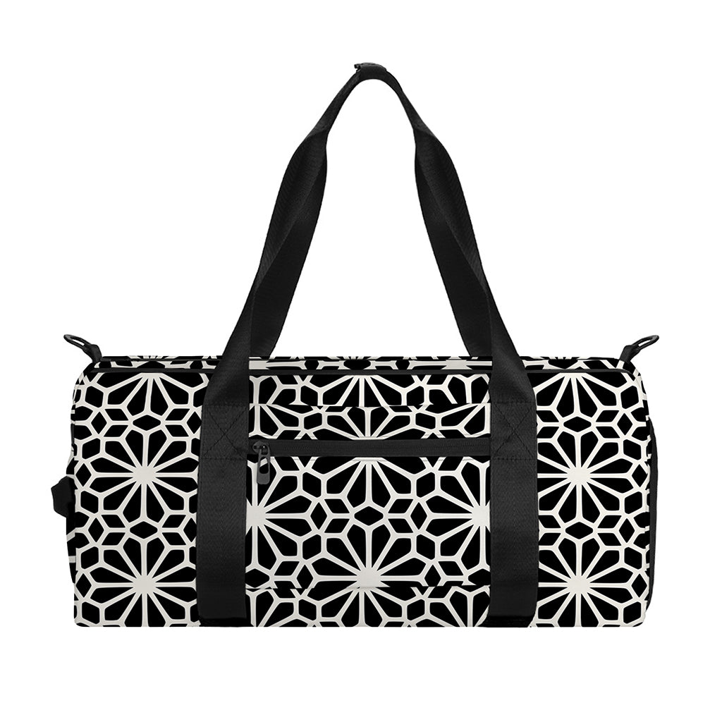 Black And White Geometric Floral Print Gym Bag