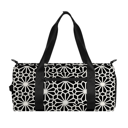 Black And White Geometric Floral Print Gym Bag