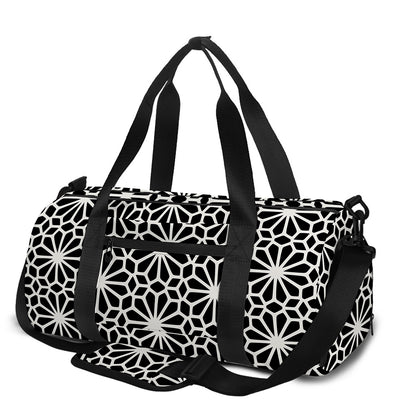 Black And White Geometric Floral Print Gym Bag