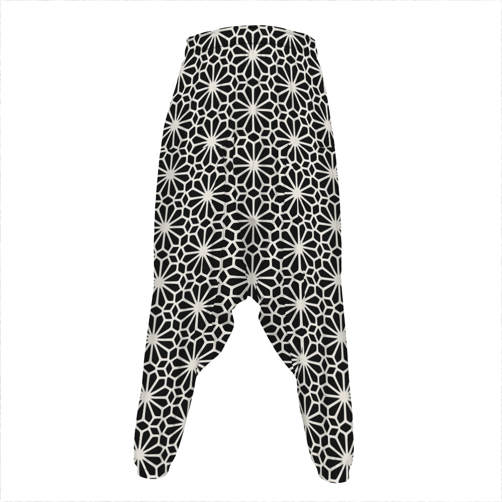 Black And White Geometric Floral Print Hammer Pants