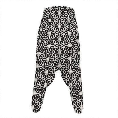 Black And White Geometric Floral Print Hammer Pants