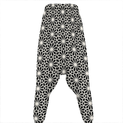 Black And White Geometric Floral Print Hammer Pants