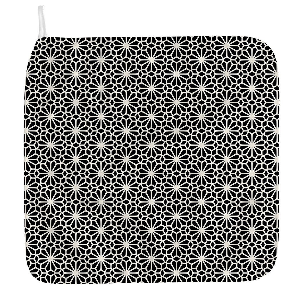 Black And White Geometric Floral Print Hand Towel