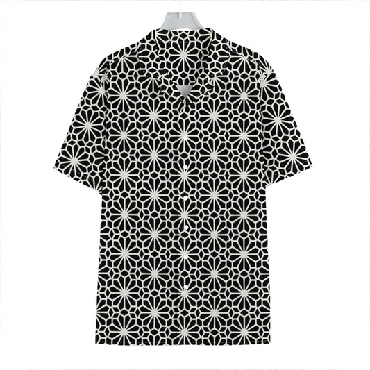 Black And White Geometric Floral Print Hawaiian Shirt