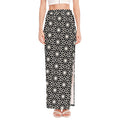 Black And White Geometric Floral Print High Slit Maxi Skirt