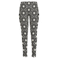 Black And White Geometric Floral Print High-Waisted Pocket Leggings