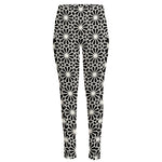 Black And White Geometric Floral Print High-Waisted Pocket Leggings