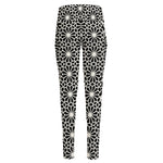 Black And White Geometric Floral Print High-Waisted Pocket Leggings